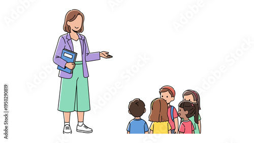 Teaching moment: A kind teacher stands before a group of eager students, delivering an engaging lesson that captivates their attention.