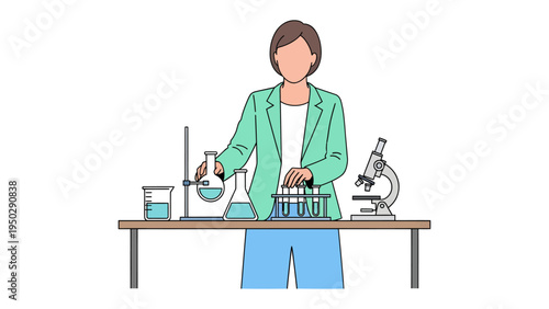 Scientist in a Lab: A focused scientist, engaged in meticulous laboratory work, poised over a collection of scientific equipment. This illustration evokes curiosity, innovation, and discovery.