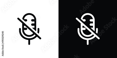 Professional muted microphone icon in a circular outline. Minimalist black and white design representing silence, audio off, or privacy settings for apps and digital interfaces.