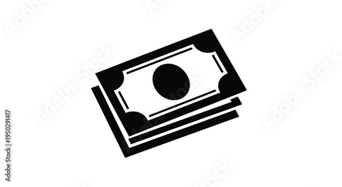 A simple black and white graphic depicts a stack of united states dollar bills symbolizing wealth and finance high quality professional