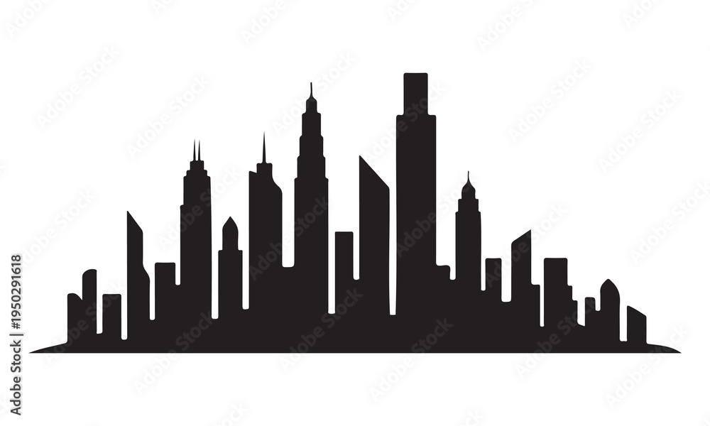 Obraz premium City skyline silhouette with many skyscrapers and high rise buildings urban landscape