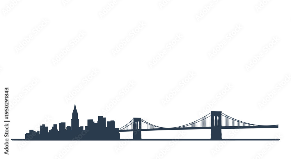 Obraz premium A minimalist monochromatic silhouette depicts the new york city skyline featuring iconic buildings and bridges high quality professional detailed