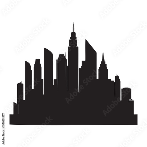 City skyline silhouette with tall buildings and skyscrapers in urban landscape