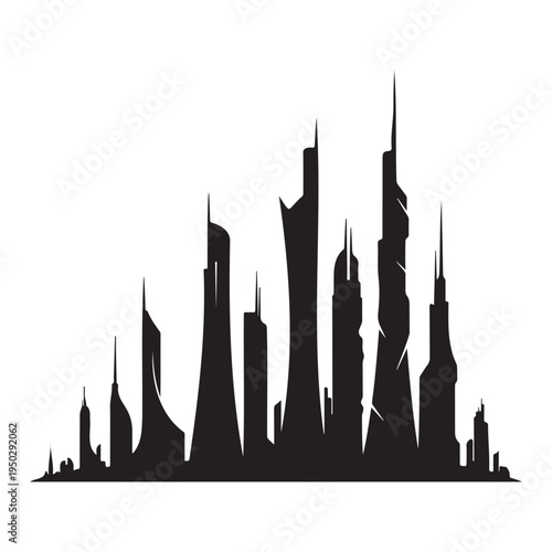 City skyline with modern skyscrapers and tall buildings  urban landscape silhouette