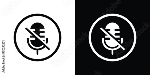 Professional muted microphone icon in a circular outline. Minimalist black and white design representing silence, audio off, or privacy settings for apps and digital interfaces.