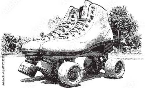 Roller skate vector silhouette. A drawing of a four-wheeled roller skate from the 1950s.