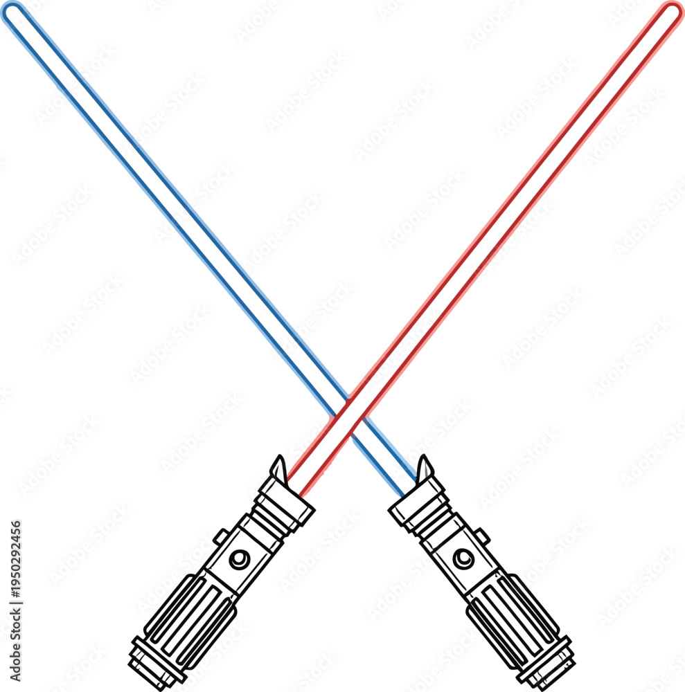 Naklejka premium Iconic science fiction light sabers crossed in a stylized vector illustration representing epic duels