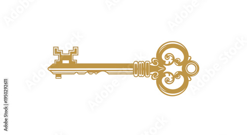 An ornate golden key is presented on a white background symbolizing access security and perhaps a hidden treasure