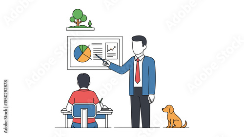 Classroom Guidance: A tutor guides a student in a classroom setting, the atmosphere conducive to learning and student’s growth