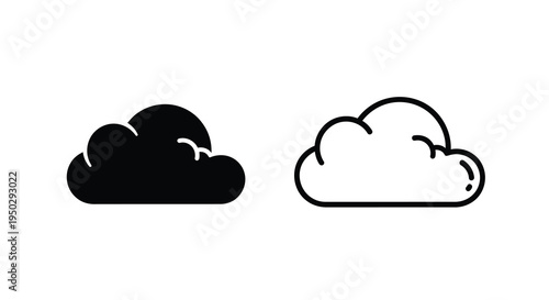 A simple graphic displays two cloud icons one solid black and the other a white outline side by side high quality