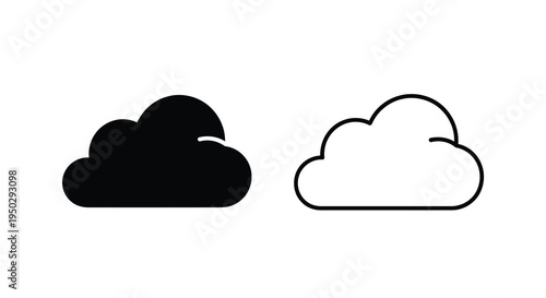 A minimalist depiction showcases two cloud icons one solid black and the other a simple white outline high quality