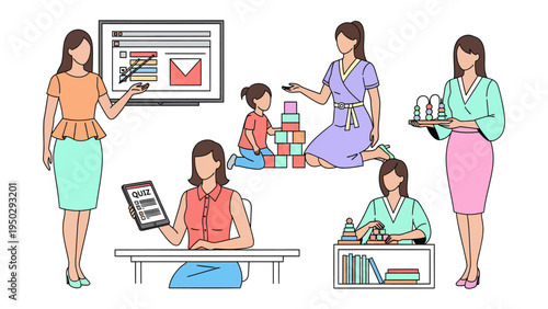 Modern Woman's Daily Life: A visual representation of a contemporary woman, seamlessly balancing various facets of life, from professional endeavors to personal nurturing and leisure.