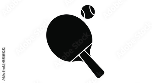 A simple black and white illustration depicts a ping pong paddle and a tennis ball suggesting recreational sports