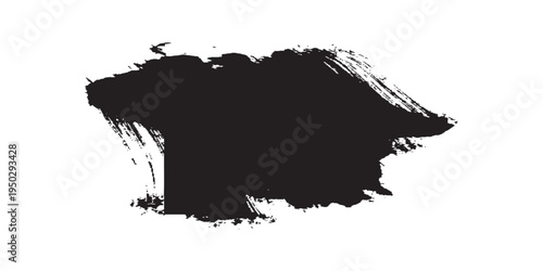 Abstract Black Ink Brush Stroke Texture on White Background.