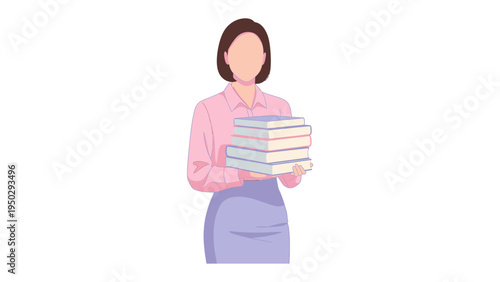 Woman Holding Books: A woman is holding a stack of books with great care and attention, embodying the spirit of knowledge, literacy, and continuous learning.
