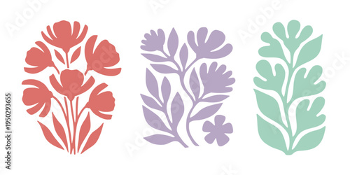Aesthetic pastel flower and leaf silhouettes for social media decor
