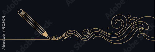 Minimalist pencil drawing flowing line art on dark background