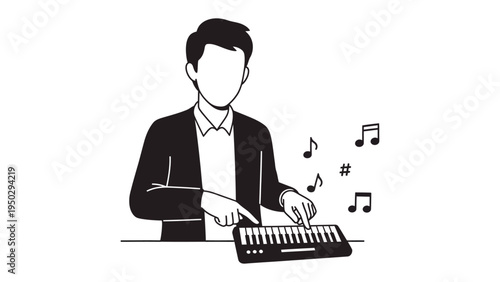 Musical Expression: An artistic rendering of a person playing a keyboard instrument, accompanied by floating musical notes, suggesting the creation of melodies and harmonies. 
