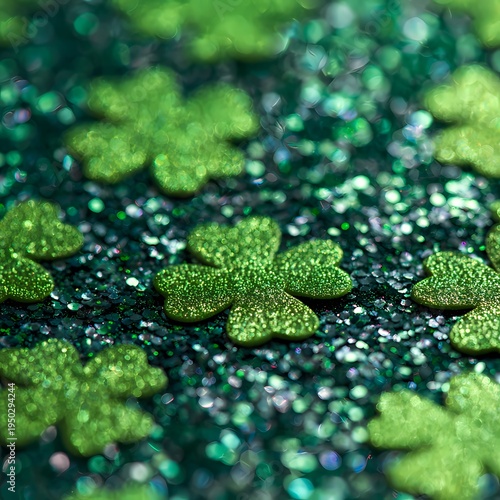 Sparkling Green Shamrocks on Glittery Background for Celebrations