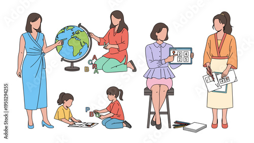 Educational Exploration: Illustrative depiction of educators guiding pupils through interactive learning sessions. A tapestry of scholastic pursuit and intellectual advancement is on display.