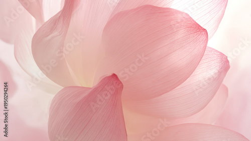delicate pink flower petals, likely from a lotus or similar flower. The petals are arranged in a soft, overlapping pattern against a light background, creating a sense of movement and fluidity. The tr
