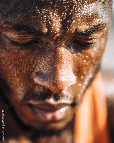 Close-Up of a Sweaty Athlete with Water Beads on Skin
