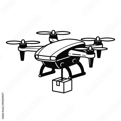 Drone delivering package in the air with propellers