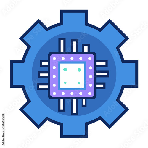 AI automation gear chip flat icon