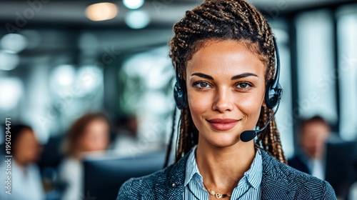 Customer service representative helps callers in a busy call center in the afternoon