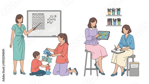 Education and Guidance: A collection of educational images illustrating diverse aspects of instruction, mentoring, and learning, capturing the essence of teaching and development.