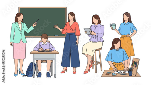 Educators and Students in the Classroom: Capturing the dynamic essence of education, teachers and students interact within a stimulating classroom environment. Teachers offer instructions.