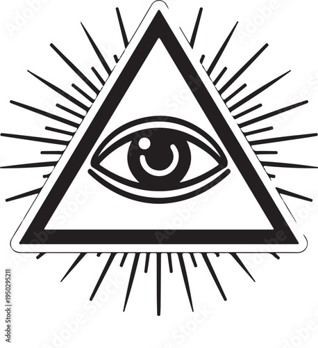 All-seeing eye triangle symbol, pyramid eye radiating rays, occult mystery and enlightenment graphic, sacred geometry