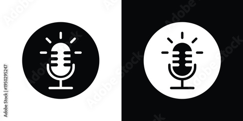Modern microphone icon with radiating glow lines signifying voice recognition, artificial intelligence, or virtual assistant activation. Clean design for smart home and tech apps.