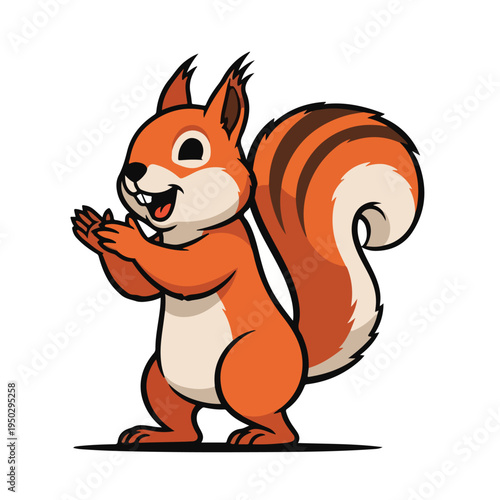Cute cartoon squirrel standing on hind legs with paws together