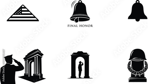 Memorial day tribute with patriotic symbols and monuments