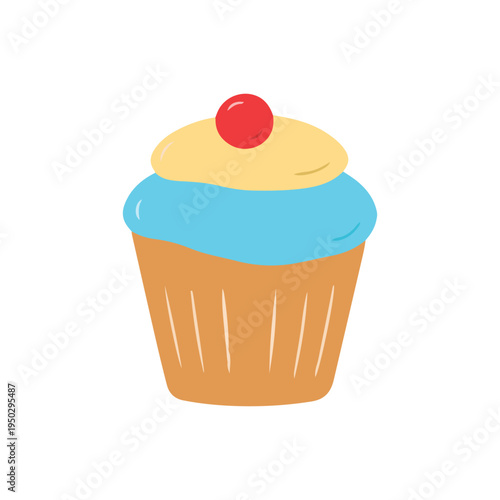 Cute Cupcake with Blue Frosting and Cherry