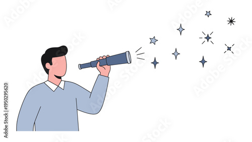 Visionary Perspective: A contemplative figure gazes through a telescope, symbolizing the pursuit of knowledge, discovery, and future aspirations.  This evokes curiosity, exploration.