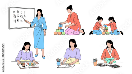 Early Learning Environment: A composite image showcases a variety of activities within an early learning setting, focusing on education, growth, and interaction.