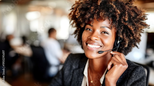 Customer service representative helps callers at a busy call center in the afternoon