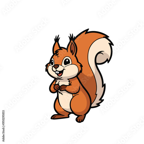 Cute cartoon squirrel standing on hind legs with bushy tail and happy expression