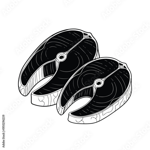 Raw tuna steaks on white background