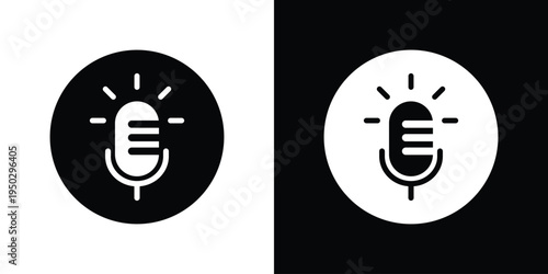 Modern microphone icon with radiating glow lines signifying voice recognition, artificial intelligence, or virtual assistant activation. Clean design for smart home and tech apps.