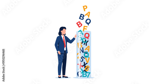 Word Play: A person engages with alphabet letters in a conceptual illustration of knowledge. This illustration is ideal for educational materials.