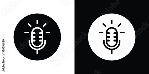Modern microphone icon with radiating glow lines signifying voice recognition, artificial intelligence, or virtual assistant activation. Clean design for smart home and tech apps.