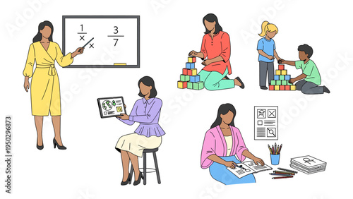 Education and Learning: A compilation showcasing education in action, a scene of a teacher in a classroom setting with students, illustrating the dynamic learning environment