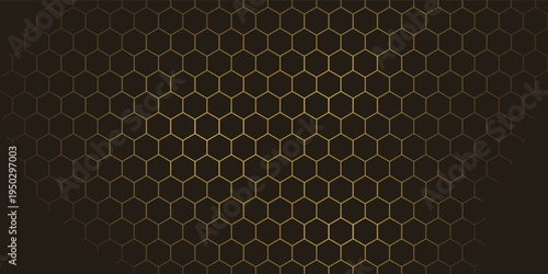 Tableau sur toile Hexagon technology black and gold colored honeycomb abstract background