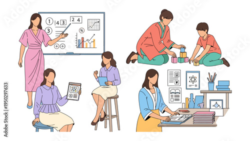 Everyday Harmony: An illustration capturing the various roles of woman, a harmonious blend of work, care, and everyday life.