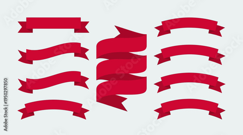 A collection of red ribbons and banners in various shapes and styles, perfect for design elements and festive decorations.