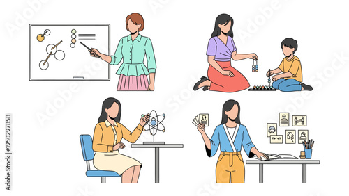 Teachers' Endeavors: A collection of educators in various settings. Exploring diverse teaching methods and student engagement