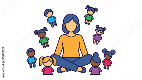 Nurturing Bonds: A caring mentor surrounded by a circle of children, a visual embodiment of support and connection in a safe environment.